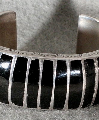 Dramatic Jet & Silver Cuff, Jewelry by  Navajo