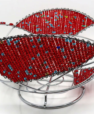 Red and Blue Glass Beaded Bowl, Beadwork by  Zimbabwe