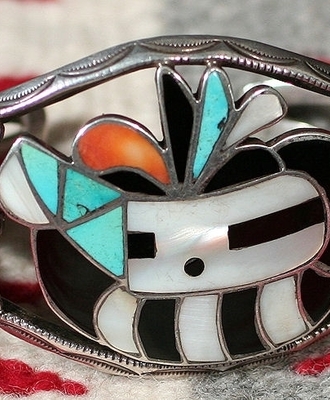 Frank Vacit or Leo Poblano Unsigned Inlay Cuff, Jewelry by Frank  Vacit