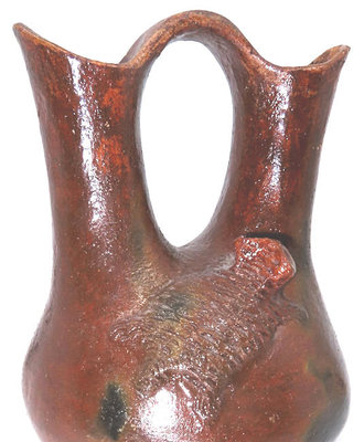 Horny Toad/ Rain Cloud Double Spouted Jar, Pottery by Betty Manygoats