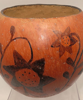 Tohono O'odham Large Pottery Jar Floral Designs, Pottery by Artist Unknown