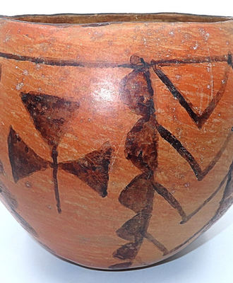 Tohono O'odham Large Pottery Jar Geometric Designs, Pottery by Artist Unknown