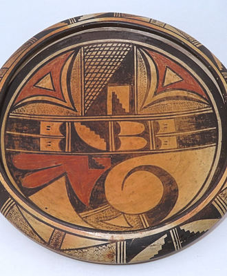 Polychrome Shallow Pottery Bowl, Pottery by Tewa Hopi -