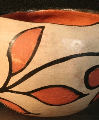 Polychrome Pottery Bowl with Lug Handles, Pottery by   Santo Domingo