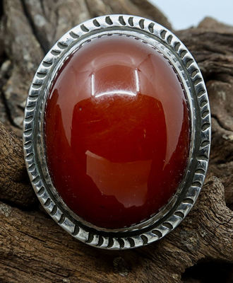 1930's  Ingot Silver Ring with Amber-Hued Phenolic Resin Cabochon, Jewelry by  Navajo