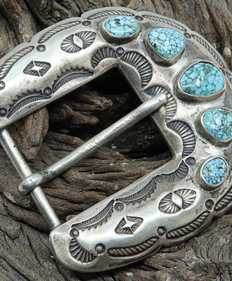 Late 1930's-early 1940's Horseshoe Buckle #8 Turquoise, Jewelry by  Navajo