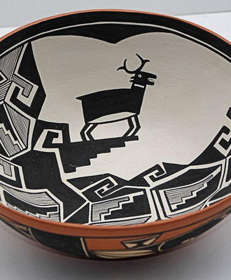Striking Bowl with Mimbres Design Interior, Pottery by Verda Toledo
