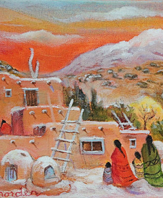 New Mexico pueblo scene, Paintings by Marilu Norden