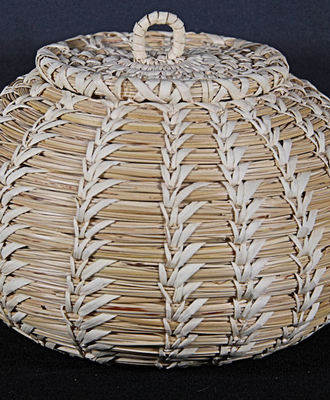 Lidded Wheat Stitch Basket, Baskets by Tohono O'Odham
