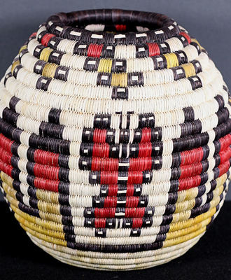 Coiled Hopi Basket with a Butterfly Motif, Baskets by Annette  Nasafotie