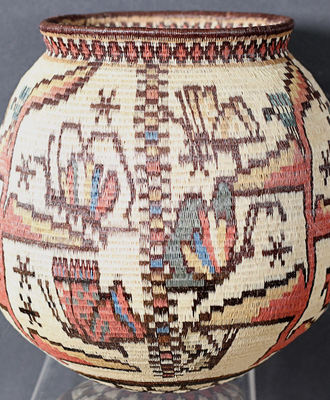 Heavily Decorated Rain Forest Basketry Jar, Baskets by  Wounaan