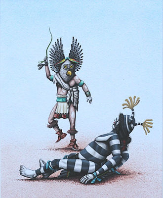 Owl Katsina with Koshare, Paintings by Bruce  Watchman