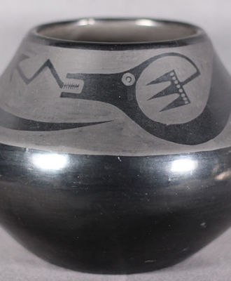 Polished & Painted Blackware Jar , Pottery by Marie & Julian Martinez