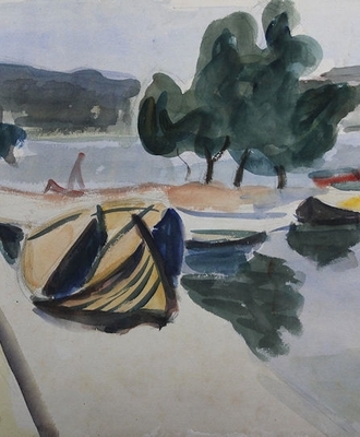 Beached Skiff, Paintings by Shimshon Holzman