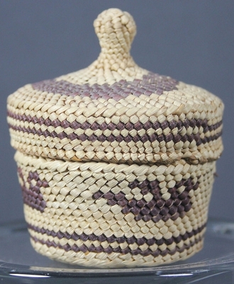 Knob Lidded Basket with Four Seabirds, Baskets by  Makah Tribe