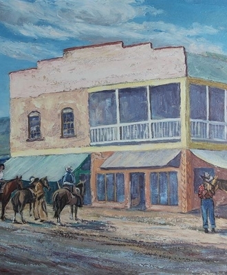 Saddling Up in a Western Town, Paintings by  Slacumb