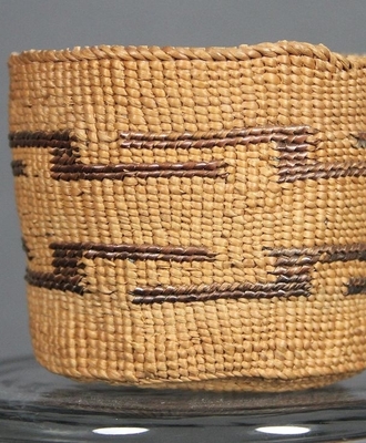 Two Tone Brown Stepped Design Mini Basket, Baskets by  Tlingit