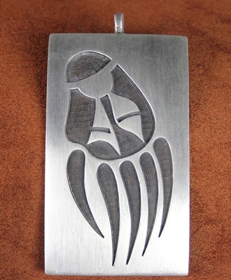 Sterling Silver Overlay Bear Paw Pendant, Jewelry by Wayne and Emory Sekaquaptewa