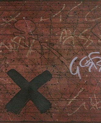 Black X with Invisible Calligraphy, Prints by Gwen Curry
