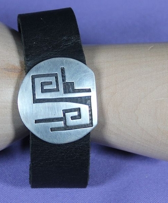 Overlay Silver Disc Plus Leather Strap Bracelet, Jewelry by Andrew Saufkie