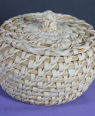 Split Stitch Knob Lidded Basketry Jar, Baskets by Tohono O'odham