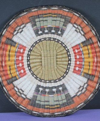 14 3/4" Diameter Four Kachina Head Wicker Plaque, Baskets by   Hopi basket