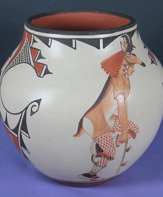 Deer Dancers Back and Side View on a Jar, Pottery by Marcellus and Elizabeth  Medina