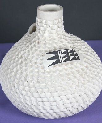 Tall Necked Corrugated Pottery Jar with Handles, Pottery by Jackie Shutiva Histia