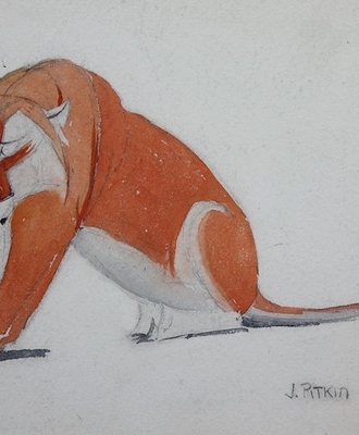 An Art Deco Style Feline Depiction, Paintings by Josephine Pitkin