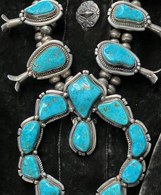 50 Year Old Squash Blossom Necklace Stunning Natural Turquoise, Jewelry by  Navajo