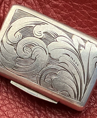 Elaborately Engraved Sterling Silver Vinaigrette Box with Golden Interior, Odd but Great by Francis Clark