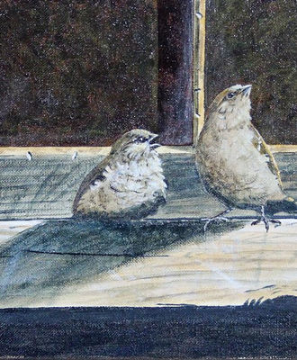 Two Sparrows on a Window Sill, Paintings by Gary Kolter