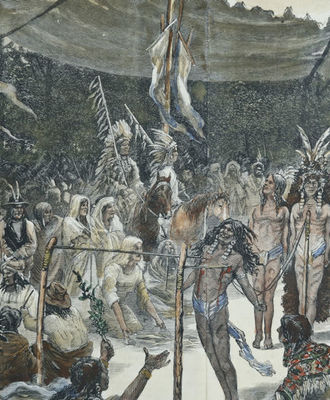 Indian Sun Dance==Young Bucks Proving Their Endurance by Self Torture, Prints by Jules Tavernier