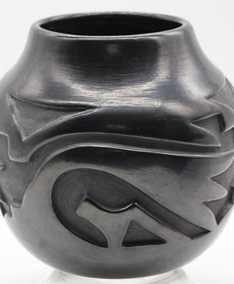 Richly Carved Blackware Jar, Pottery by Flora Naranjo