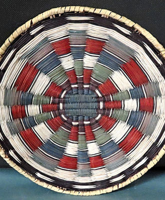 Hopi Multicolor Wicker Plaque 6 1/2" , Baskets by Artist Unknown