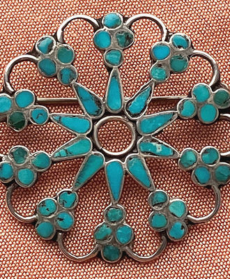 Snowflake Pin Set with 50 Blue Gem Turquoise Stones, Jewelry by Frank Dishta