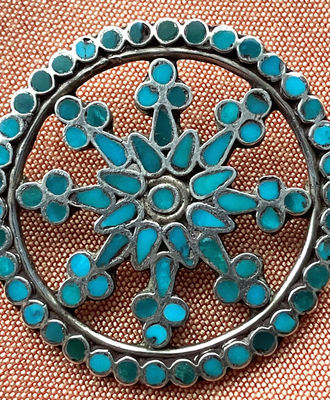Iconic Wagon Wheel Set with 79 Blue Gem Mine Turquoise Inlay, Jewelry by Frank Dishta