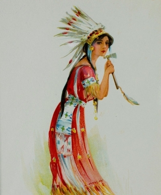 4 Indian Maiden Vignettes in Chromolithography, Prints by Jesse Parker Barrick