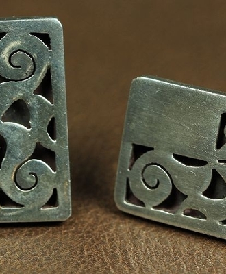 Distinctive Overlay Cuff Links, Jewelry by  Mexican, unknown artisan