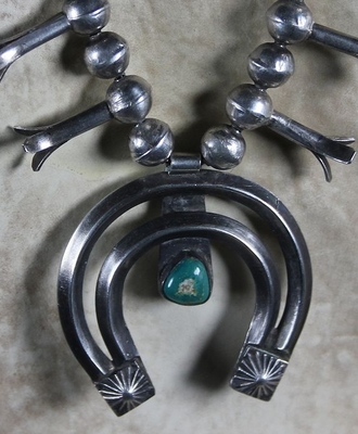 Cerrillos Turquoise Squash Blossom Necklace, Jewelry by  Navajo