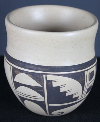 Dark Brown on Tan Jar with Flared Rim, Pottery by Evelyn Poolheco
