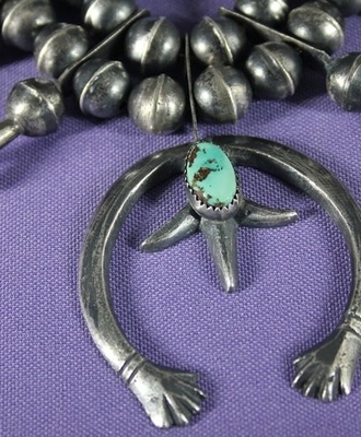 Navajo Squash with Nevada Turquoise, Tufa Cast Naja, Jewelry by  Navajo
