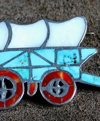 Covered Wagon Pin, Jewelry by Lincoln Zunie