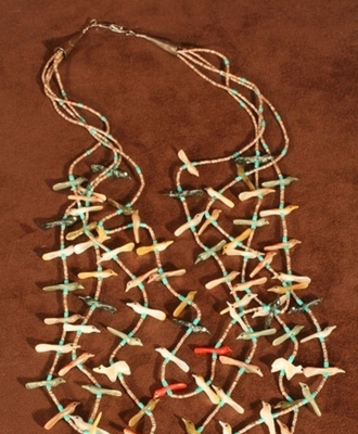 Four Strand Bird & Bear Fetish Necklace by George Cheechee