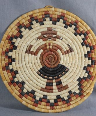 Mudhead Holding Rattle Basketry Plaque, Baskets by Joyce Ann Saufkie