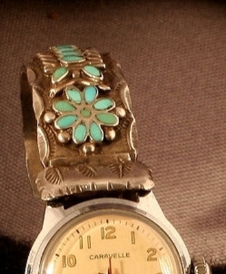 Floriform Channel Inlay Watchband, Jewelry by Bernice Tekala