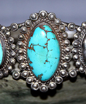 Navajo or Zuni Three Stone Sterling Bracelet, Jewelry by Artist Unknown