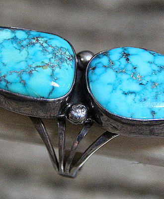 Spectacular Two Stone Turquoise Ring, Jewelry by Joe  Tsosie