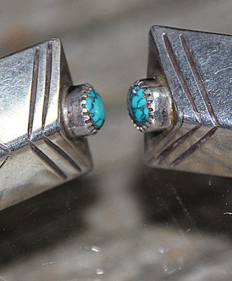 Lone Mountain Turquoise Cuff Links, Jewelry by  Navajo