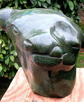Calf's Head in Verdite, Sculpture by Nicholas Kadzungura